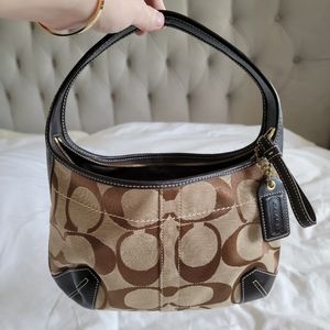 Coach brown canvas monogram hobo bag pochette